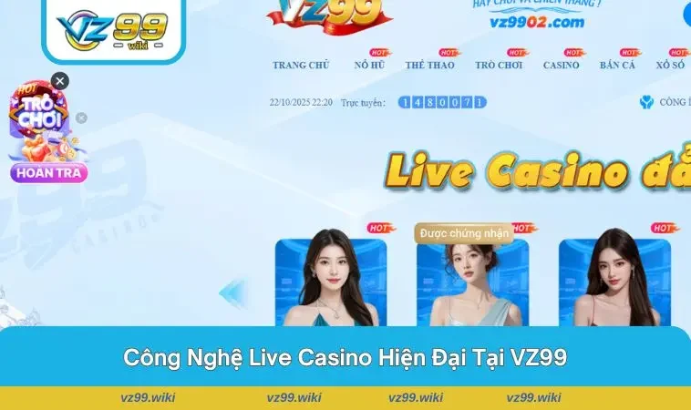 Giao diện bàn baccarat live casino đẳng cấp tại VZ99