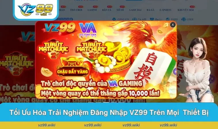 Giao diện ứng dụng di động VZ99, minh họa tính năng đăng nhập